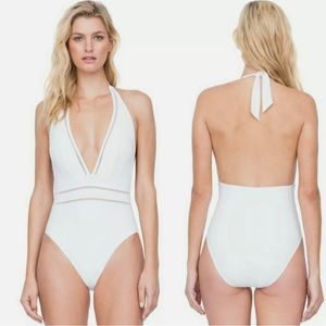 Gottex Deep Plunge Halter White Swimsuit size 14